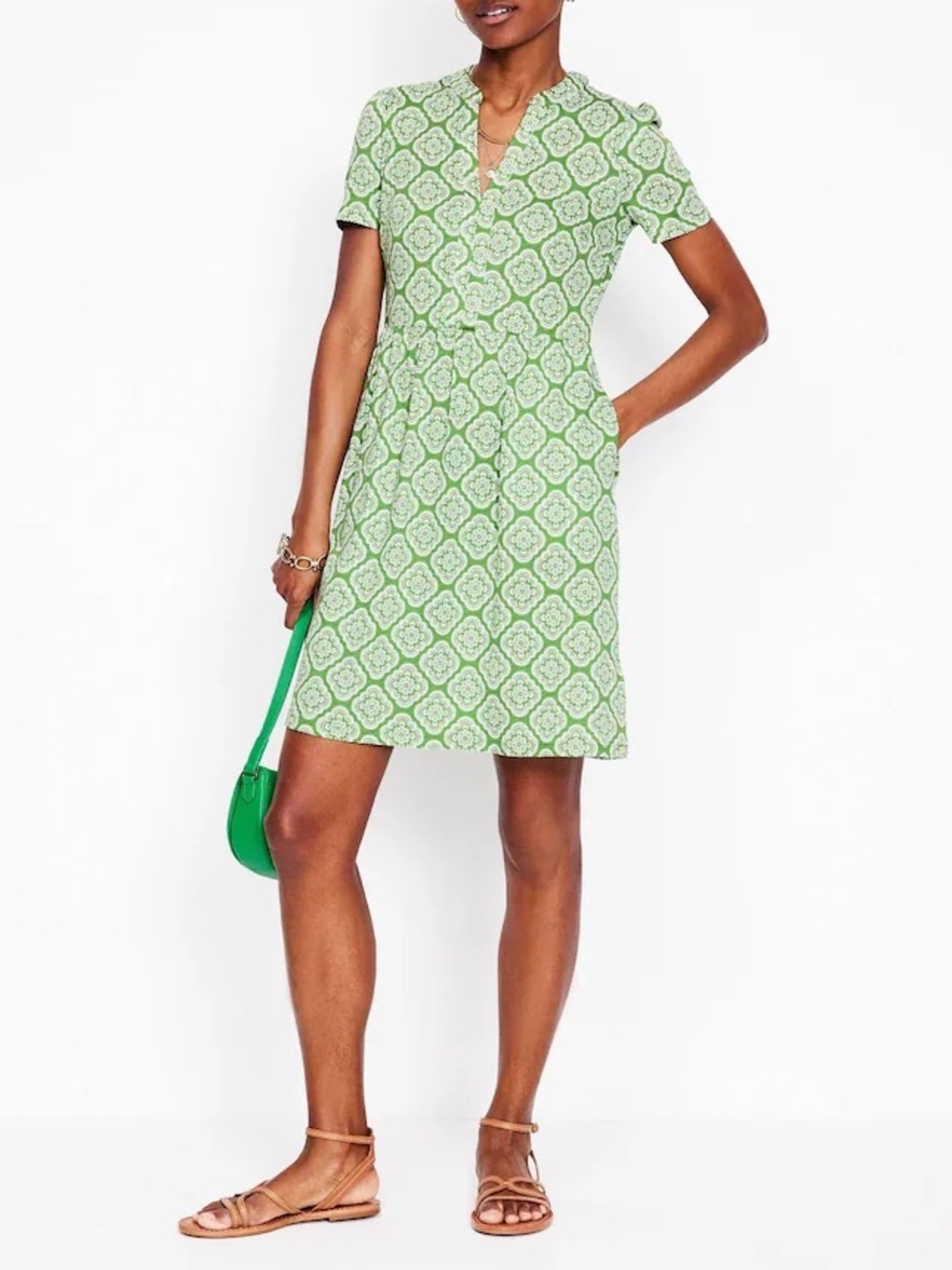 Boden Naomi Short Jersey Dress Paradise Green, Botanic Blush Size 16-18R NWOT